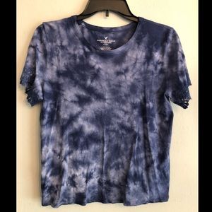 American Eagle Lace Sleeve tie dye tee